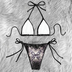 Abstract Skull Butterfly Gothic Micro Triangle Bikini Swimsuit