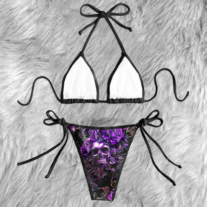 Purple Skull Rose Micro Triangle Bikini Swimsuit - Wonder Skull
