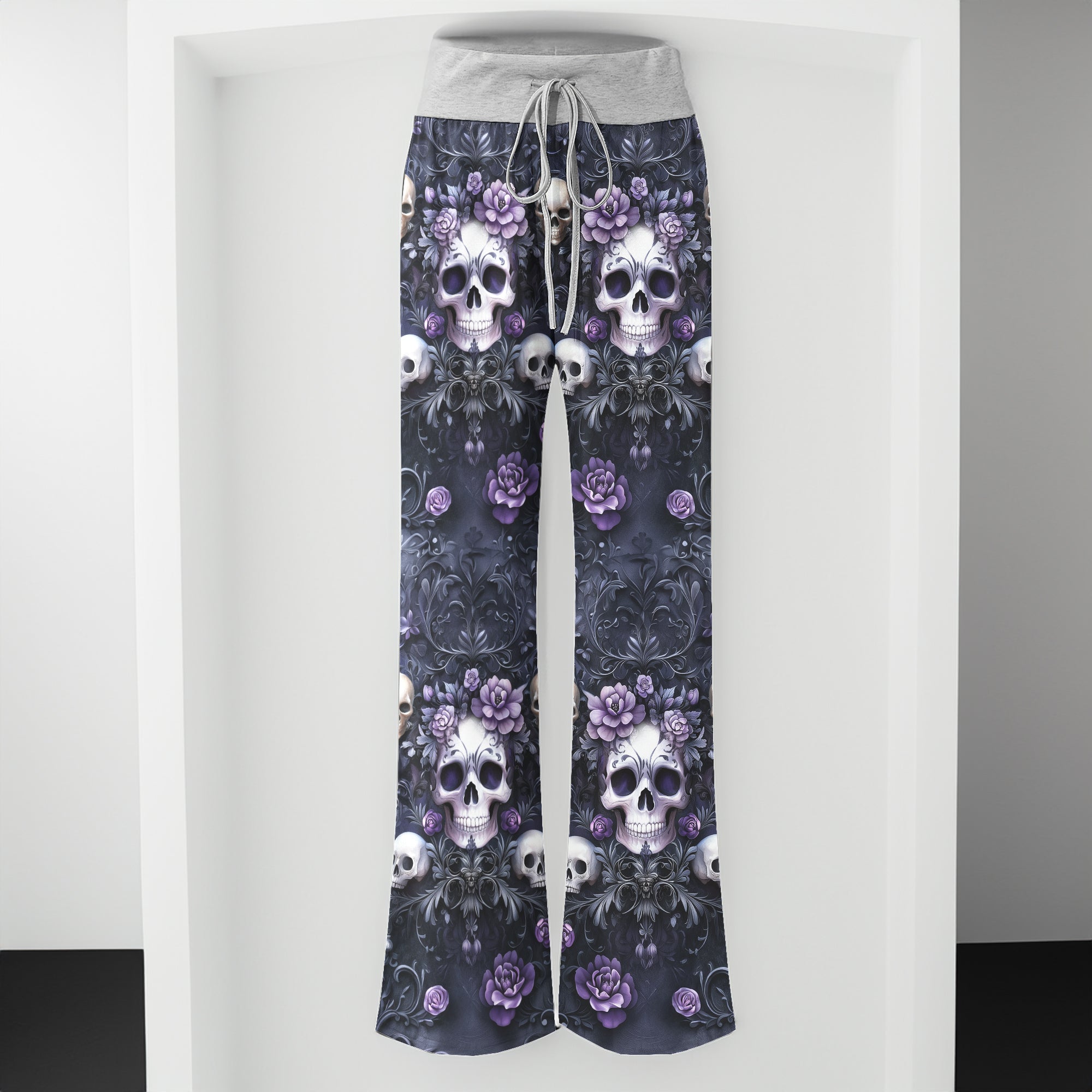 Purple Skull Gothic Women's High-waisted Wide Leg Pants