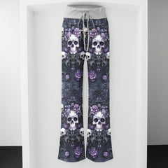 Purple Skull Gothic Women's High-waisted Wide Leg Pants