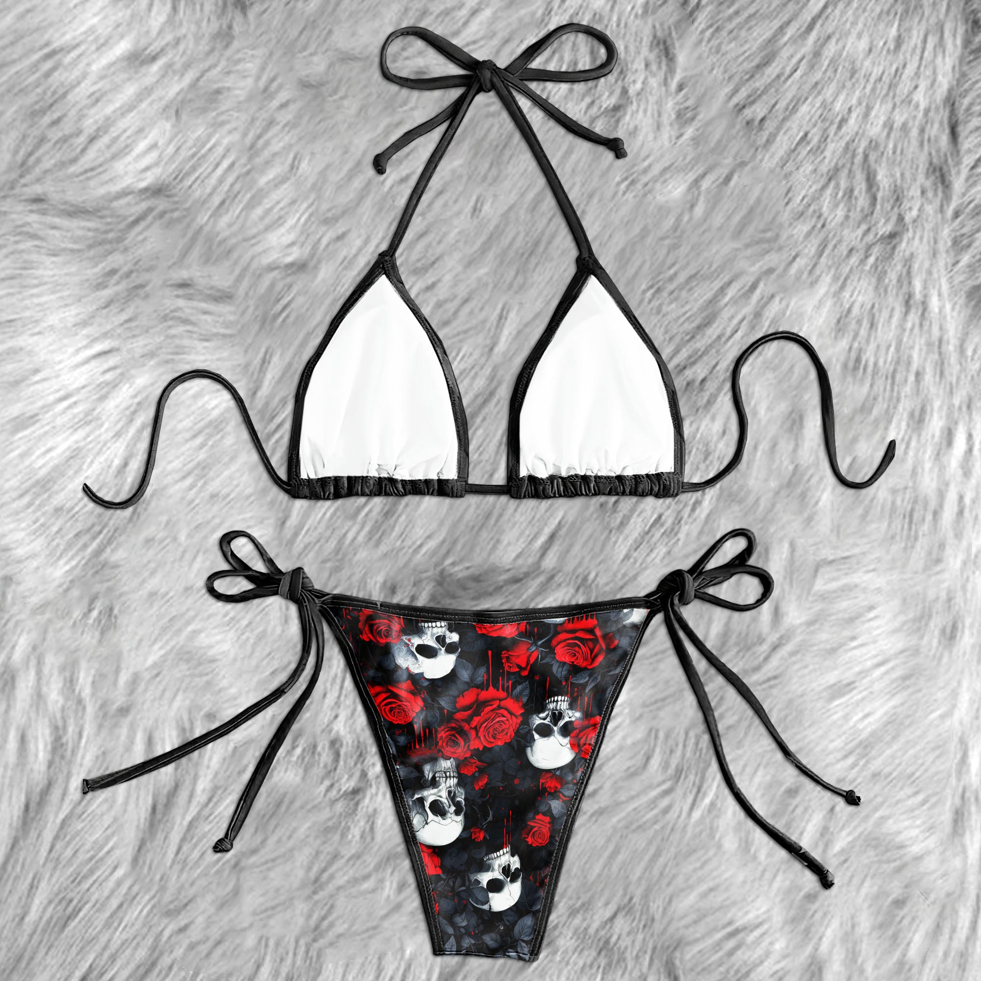 Death Skull Rose Bloom Micro Triangle Bikini Swimsuit