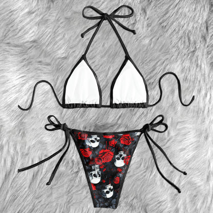 Death Skull Rose Bloom Micro Triangle Bikini Swimsuit