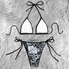 Skull Rose Floral Micro Triangle Bikini Swimsuit - Wonder Skull