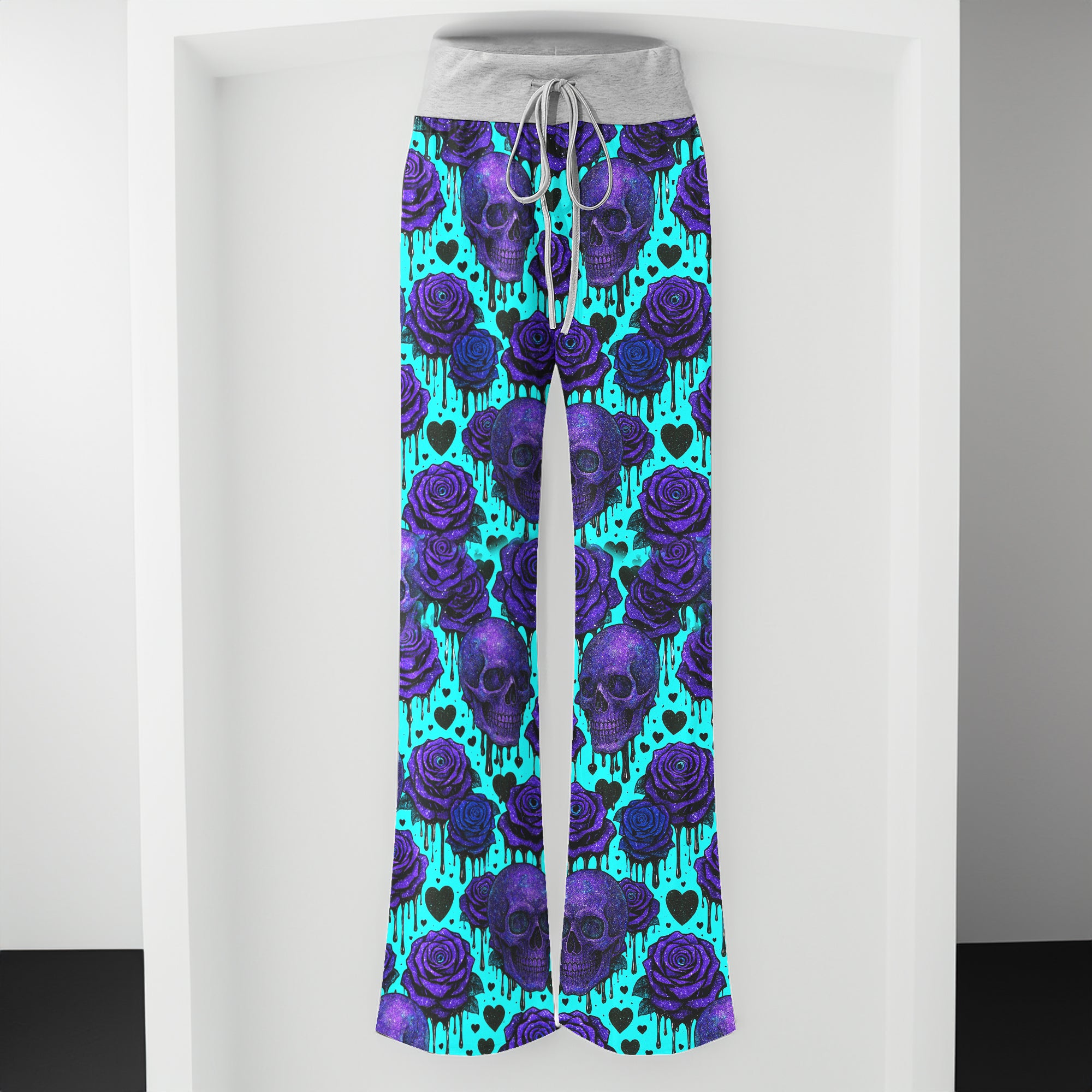Neon Skull Rose Melting Women's High-waisted Wide Leg Pants