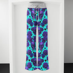 Neon Skull Rose Melting Women's High-waisted Wide Leg Pants