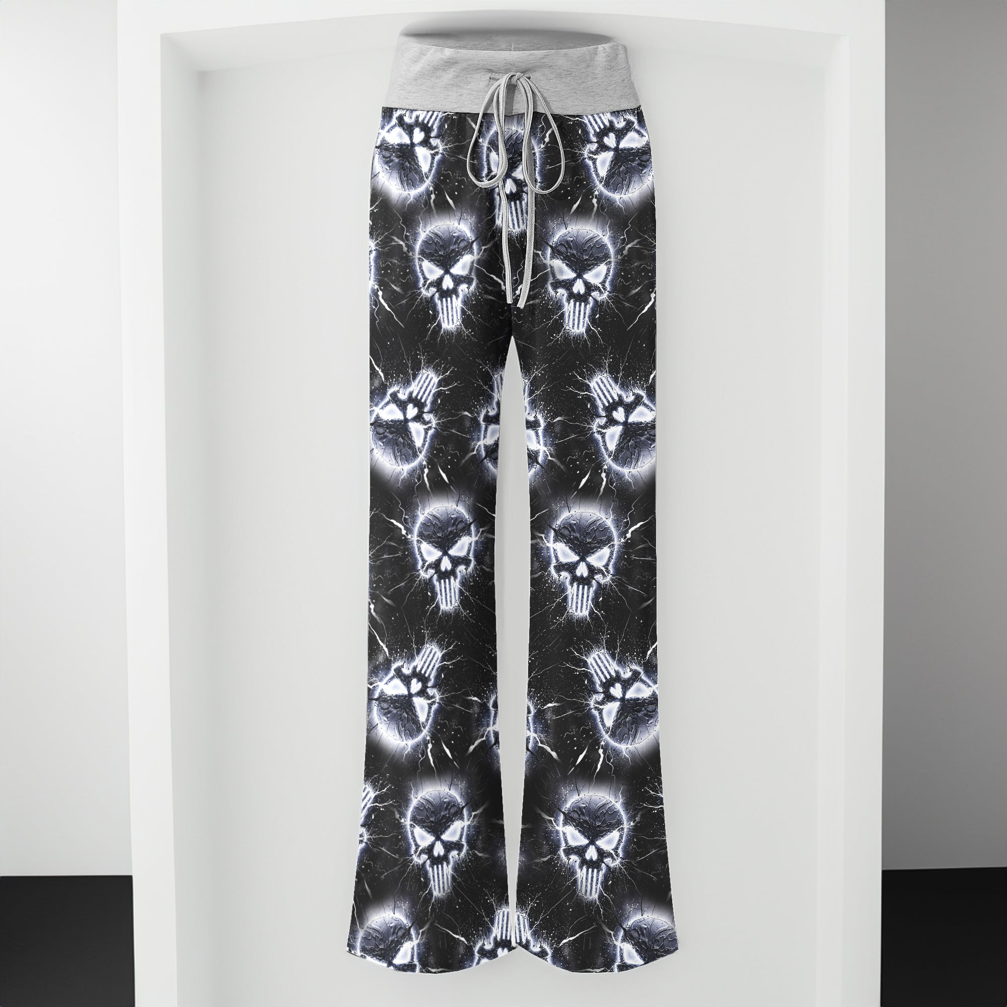Neon Storm Skeleton Head Women's High-waisted Wide Leg Pants