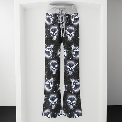 Neon Storm Skeleton Head Women's High-waisted Wide Leg Pants