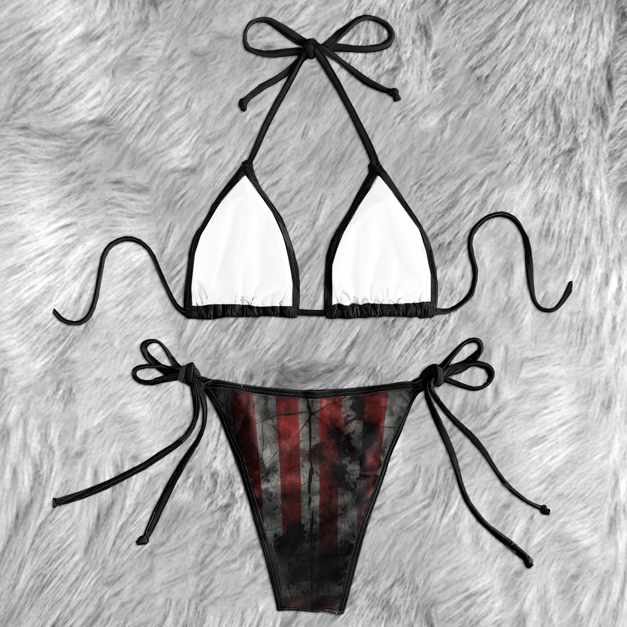 Hardcore Patriotic Skull Art Micro Triangle Bikini Swimsuit