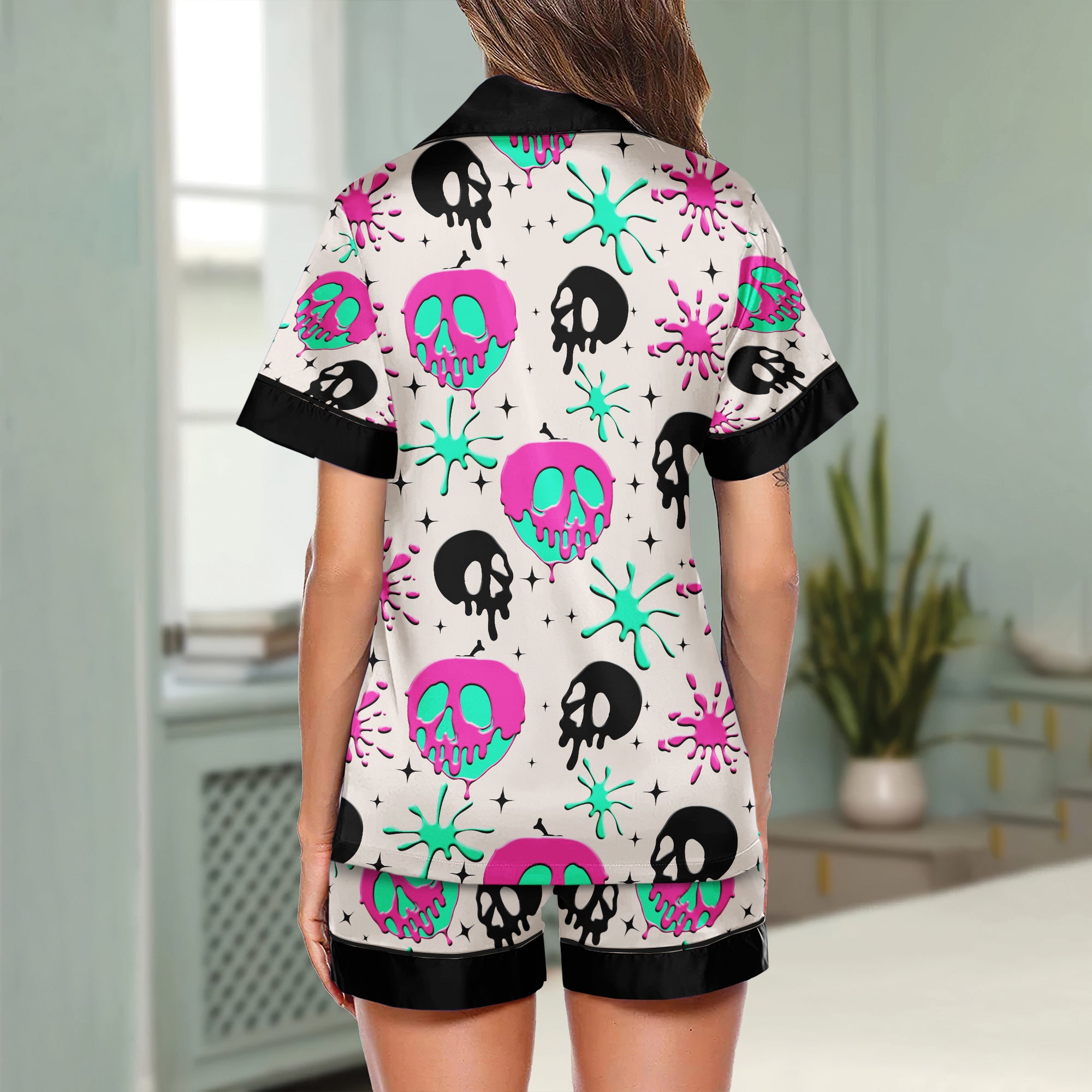 Chic and stylish women's pajama set with unique design prints and statement sleeves, Soft and luxurious fabrics make this pajama set perfect for bedtime or lounging at home.