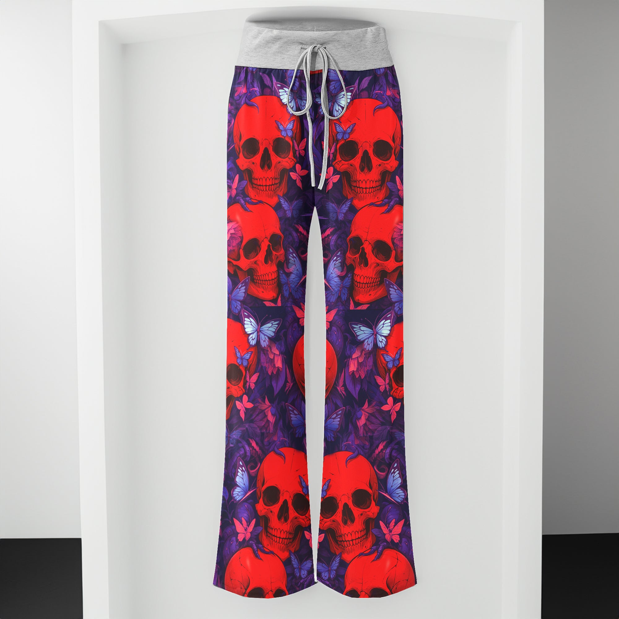 Red Skull Abstract Pattern Women's High-waisted Wide Leg Pants