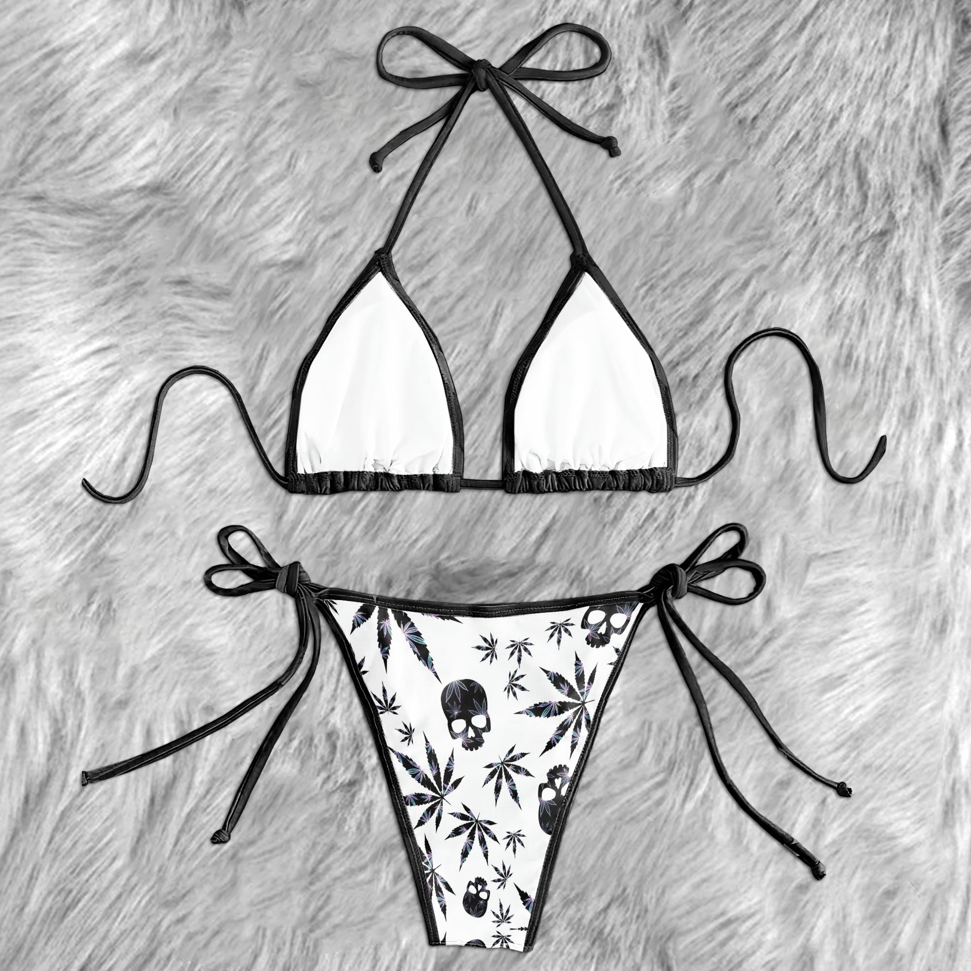 Dark Leaf Skulls Pattern Micro Triangle Bikini Swimsuit