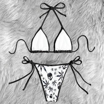 Dark Leaf Skulls Pattern Micro Triangle Bikini Swimsuit