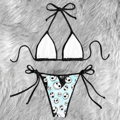 Frosty Ghost Skull Pattern Micro Triangle Bikini Swimsuit