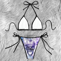 Watercolor Skull Flower Micro Triangle Bikini Swimsuit - Wonder Skull