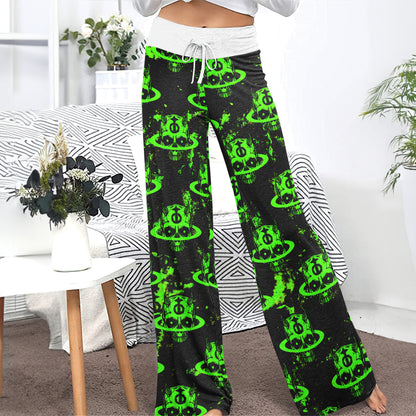 Dark Green Devil Art Women's High-waisted Wide Leg Pants | Wonder Skull