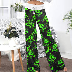 Dark Green Devil Art Women's High-waisted Wide Leg Pants | Wonder Skull