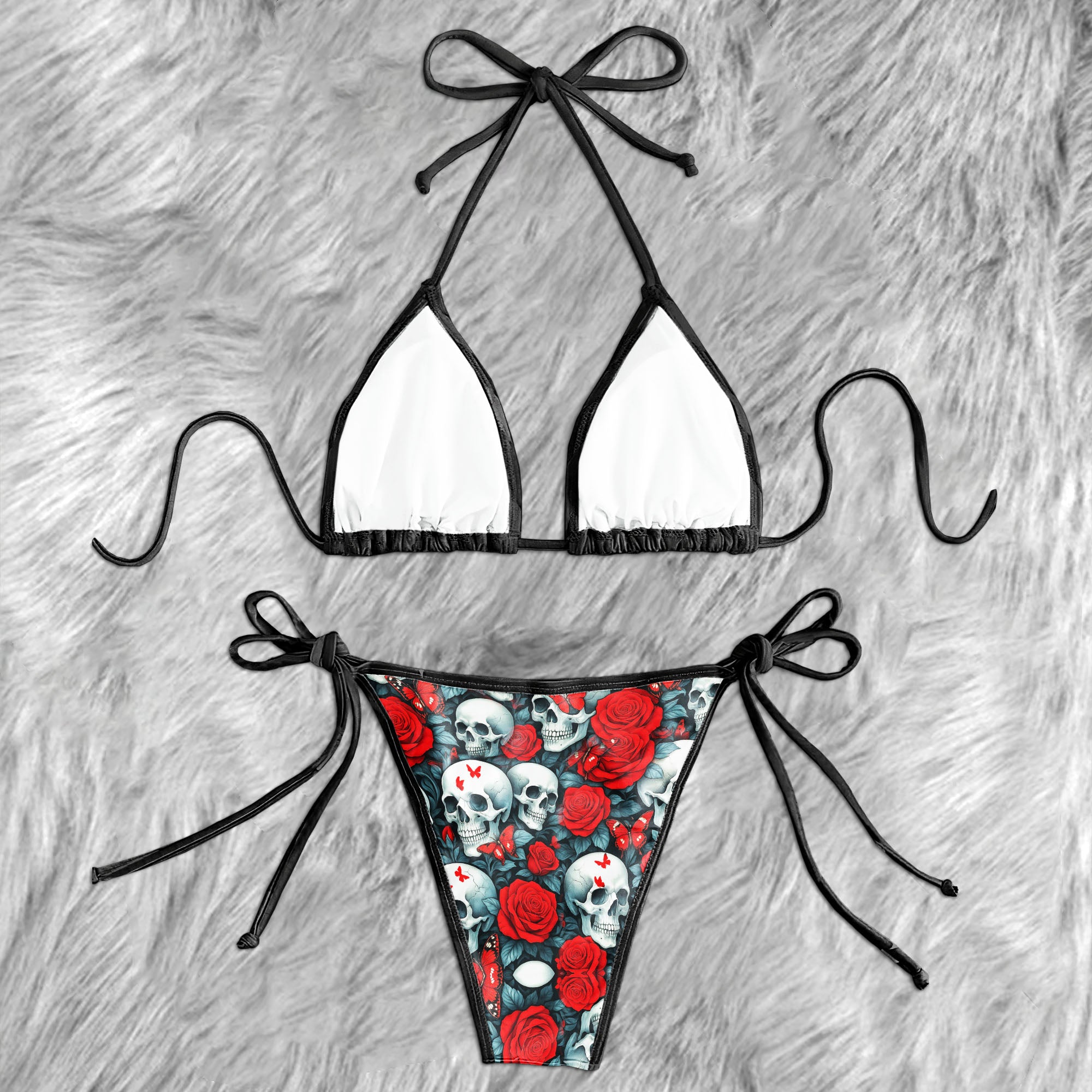 Roses & Remains Skull Micro Triangle Bikini Swimsuit