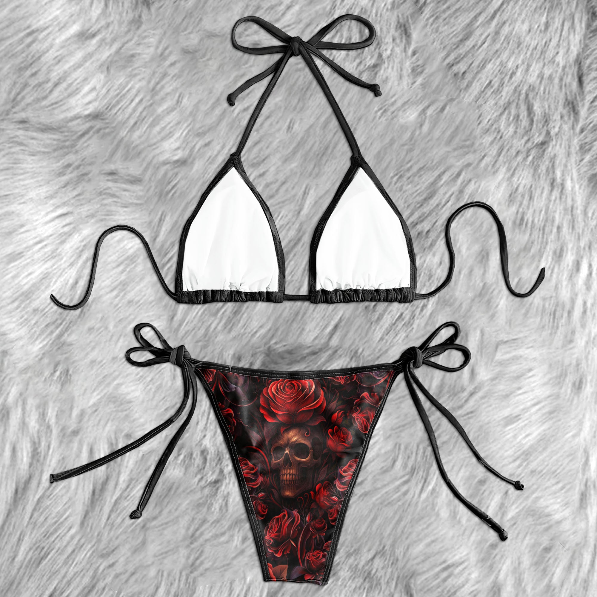 Scarlet Gothic Bloom Skull Micro Triangle Bikini Swimsuit