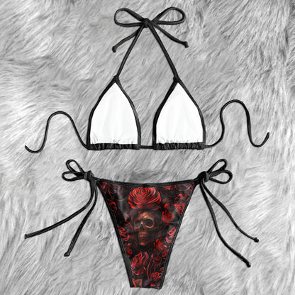 Scarlet Gothic Bloom Skull Micro Triangle Bikini Swimsuit