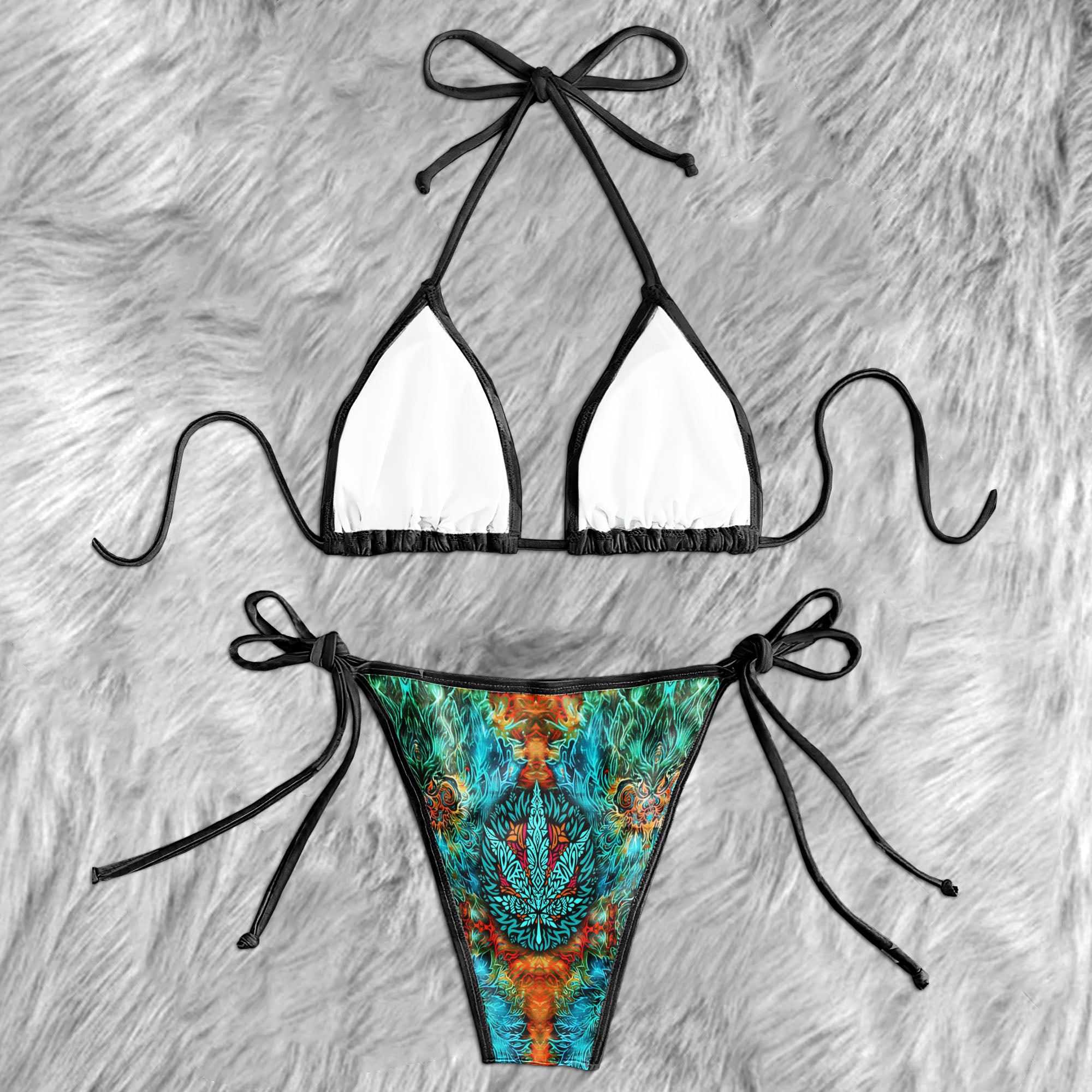 Tropical Flame Abstract Micro Triangle Bikini Swimsuit