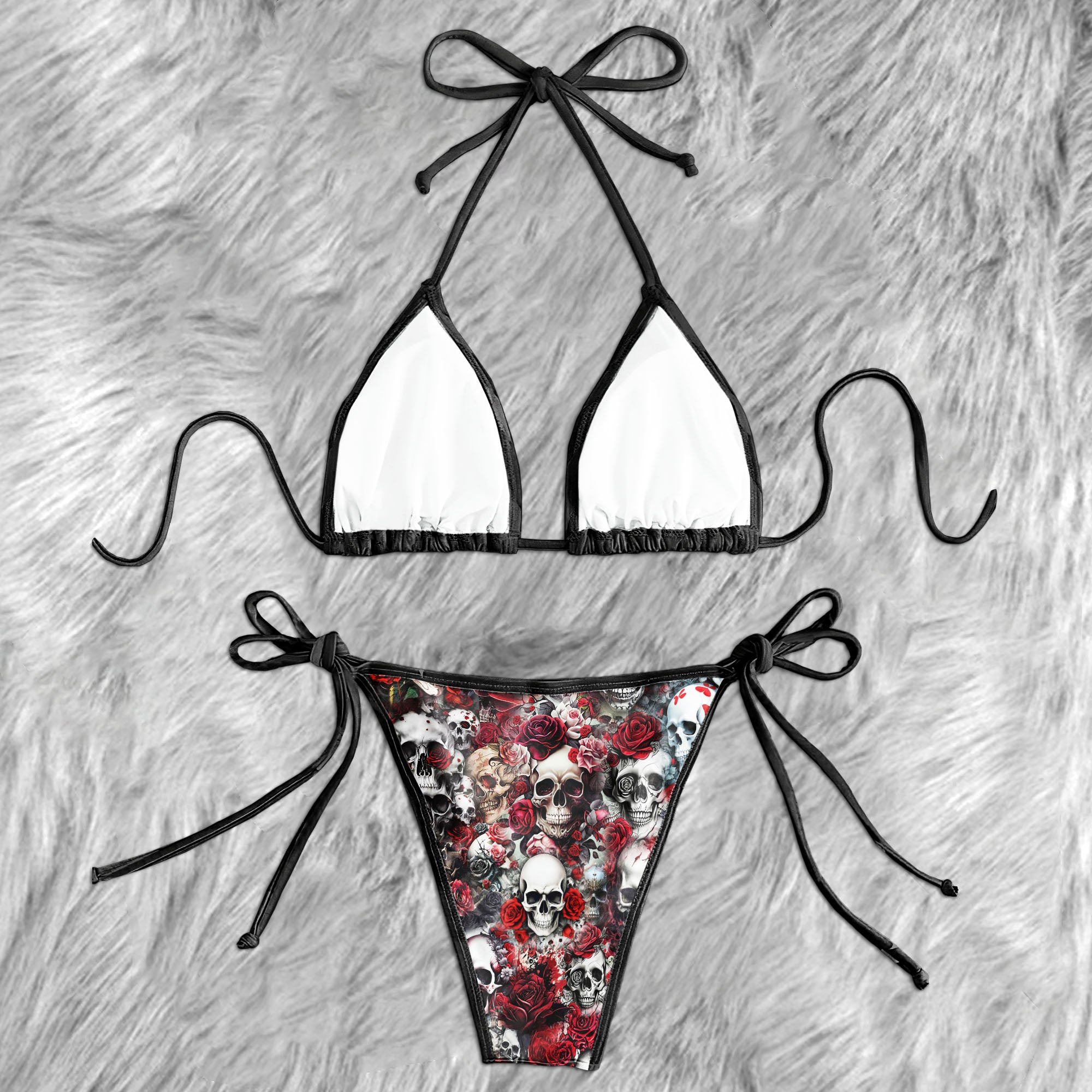 Dark Romance Floral Skull Micro Triangle Bikini Swimsuit