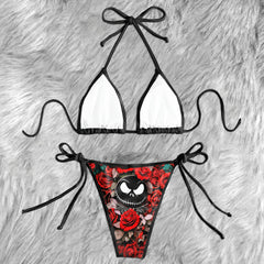 Gothic Rose Skull Pattern Micro Triangle Bikini Swimsuit