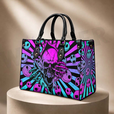 Cyber Skulls Rising Structured Tote Bag Multi-Pocket Handbag