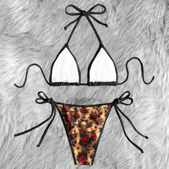 Velvet Bones Pattern Micro Triangle Bikini Swimsuit