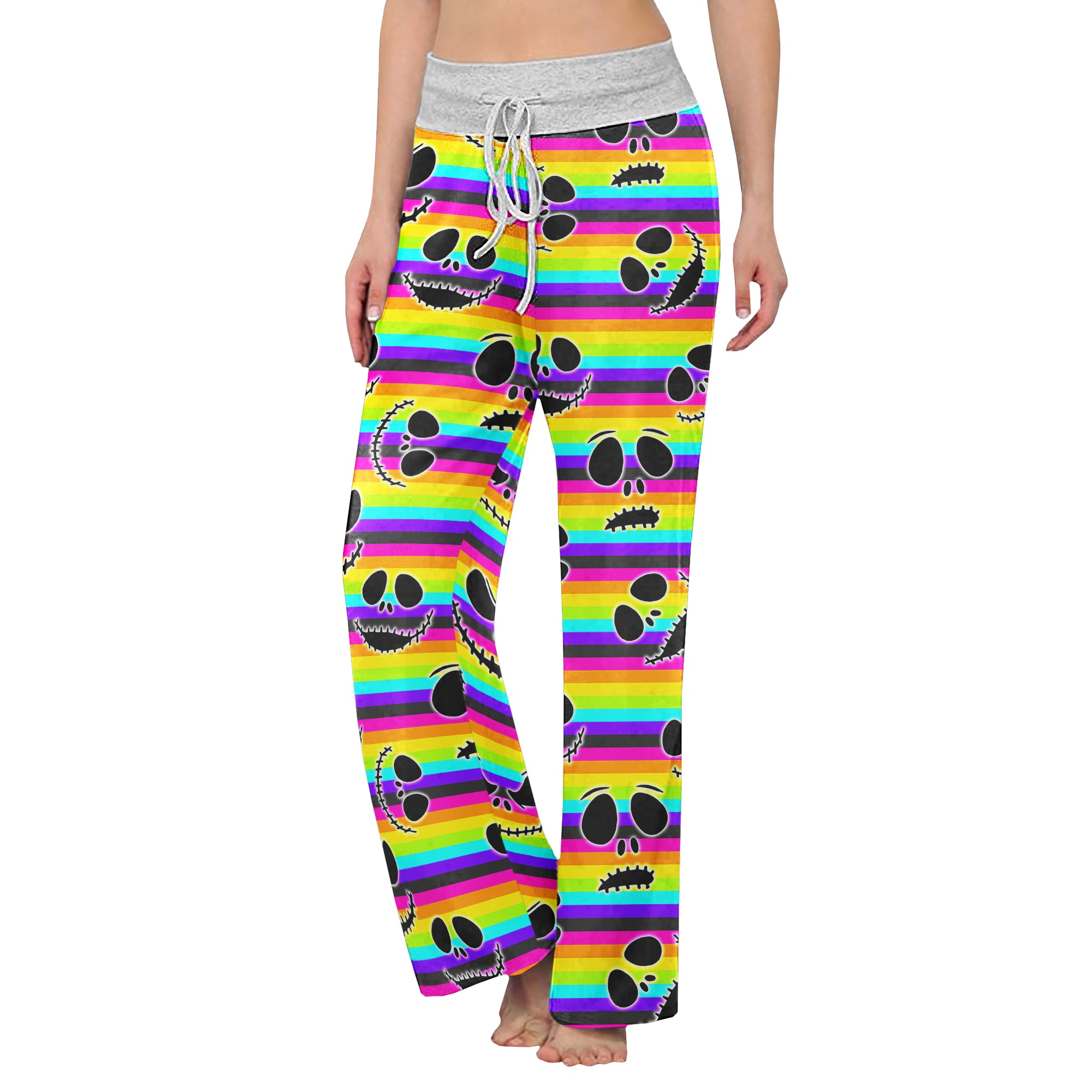 Purple Skull Flower Women's High-waisted Wide Leg Pants | Wonder Skull