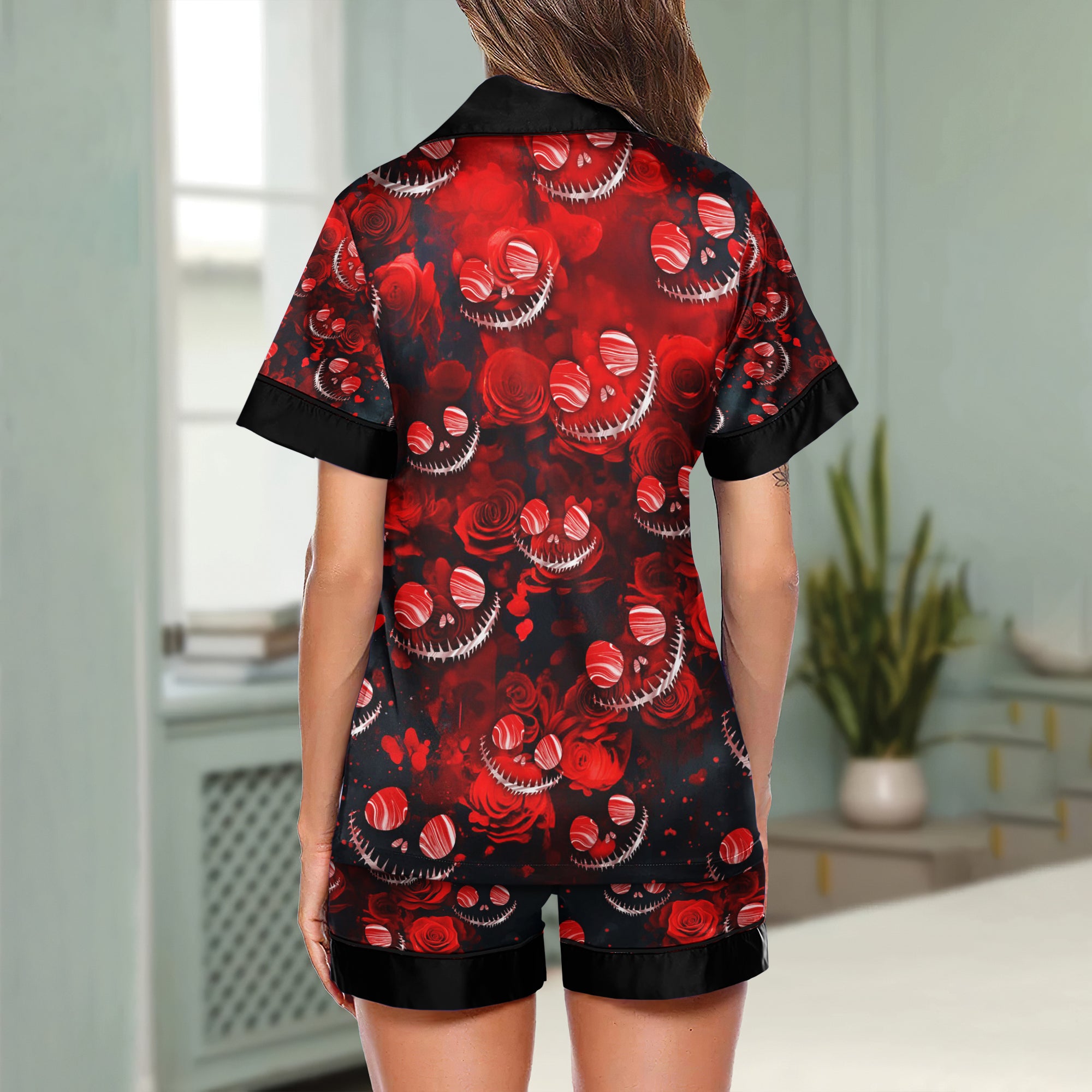 Red Face Scary Pattern Women's Pajama Sets Top Sleeve & Short Bottom