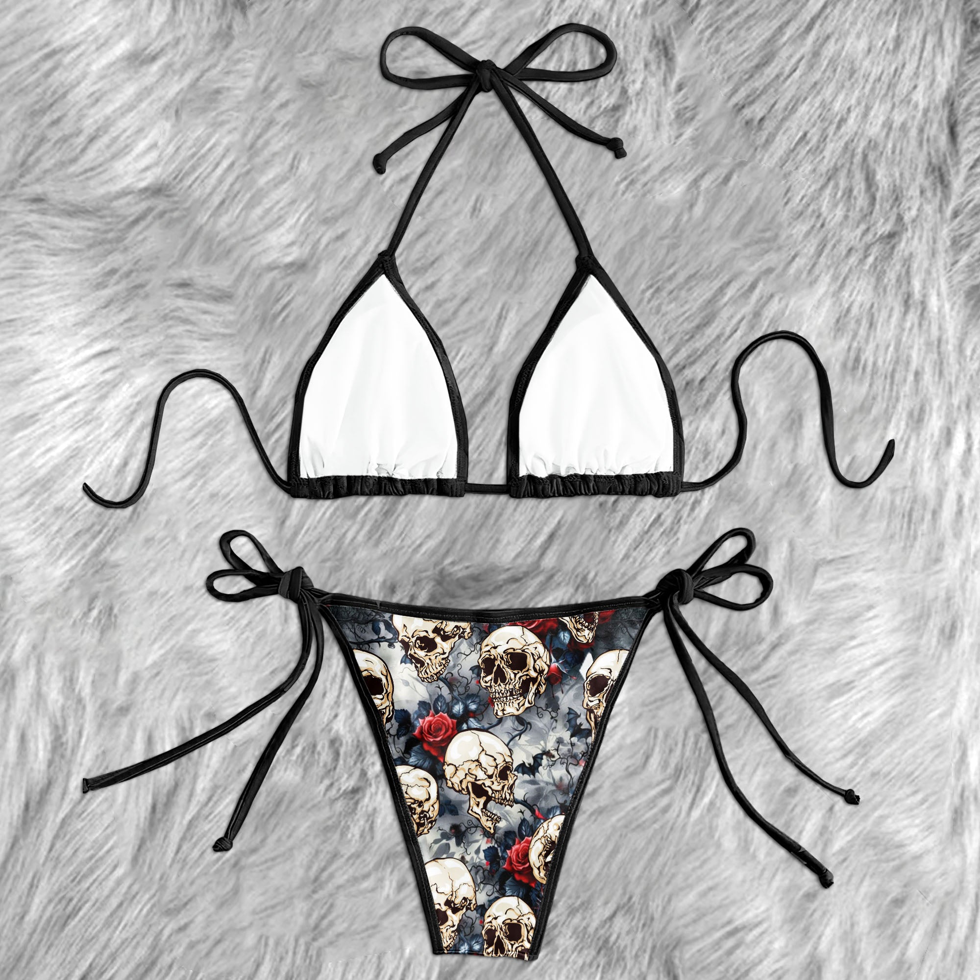 Vintage Skull Rose Monogram Micro Triangle Bikini Swimsuit