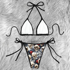 Vintage Skull Rose Monogram Micro Triangle Bikini Swimsuit