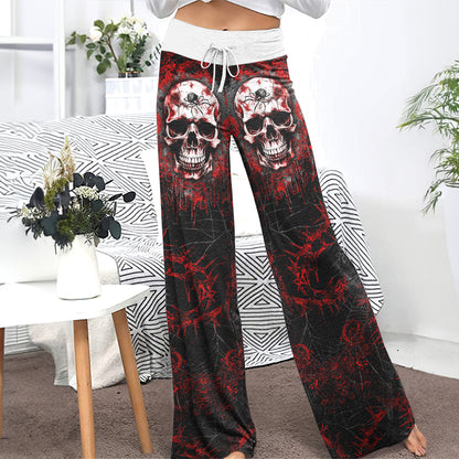 Dark Skull Horror Gothic Women's High-waisted Wide Leg Pants | Wonder Skull