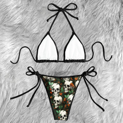 Antique Skull Autumn Leaf Micro Triangle Bikini Swimsuit