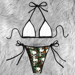 Antique Skull Autumn Leaf Micro Triangle Bikini Swimsuit