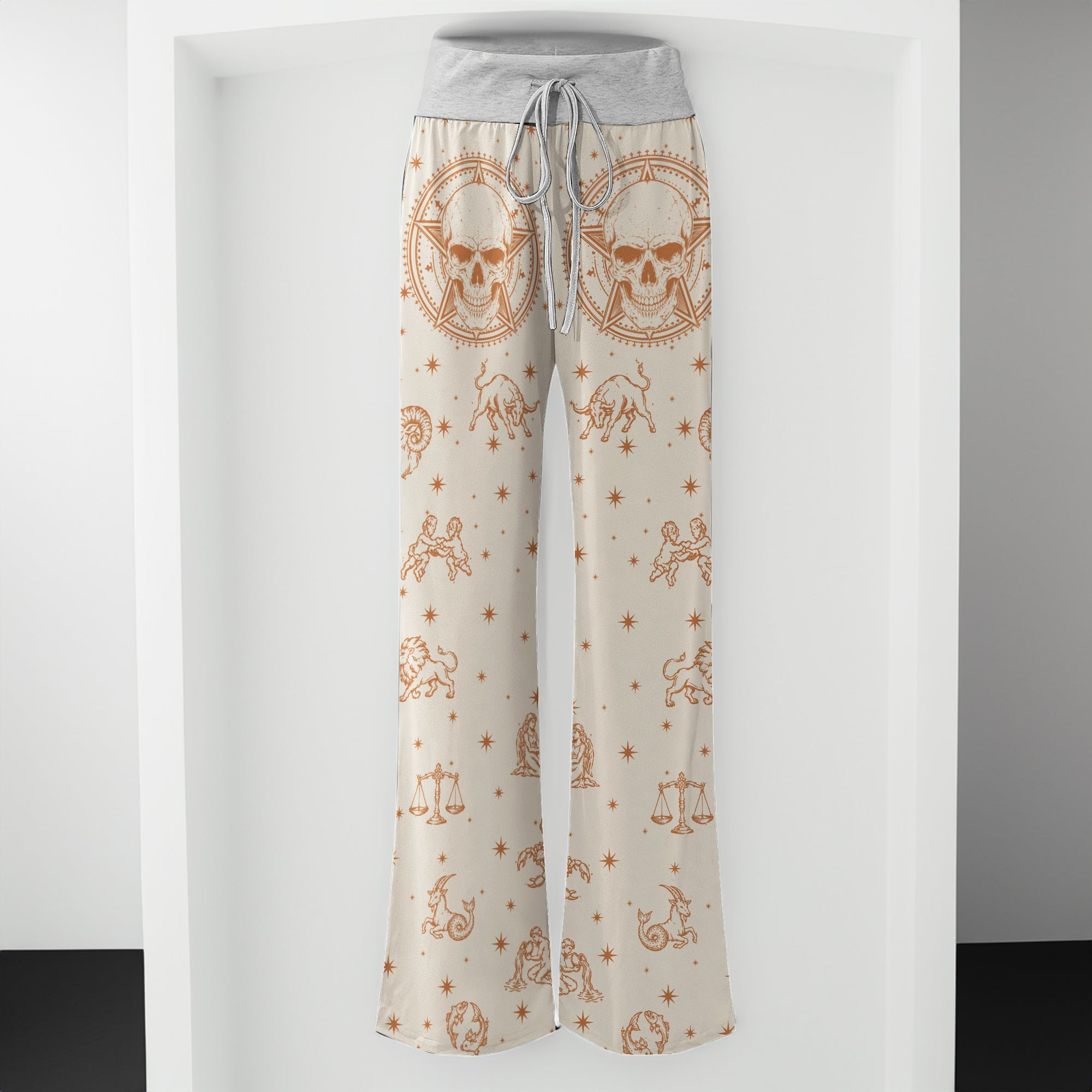 Celestial Zodiac Skull Art Women's High-waisted Wide Leg Pants