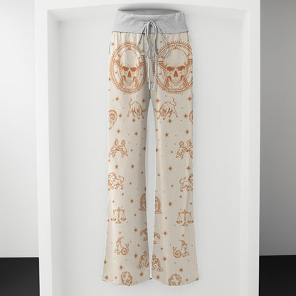 Celestial Zodiac Skull Art Women's High-waisted Wide Leg Pants