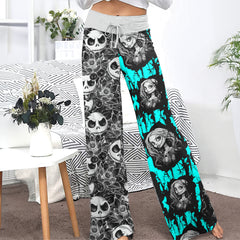 White Cyan Lovely Nightmare Women's High-waisted Wide Leg Pants | Wonder Skull