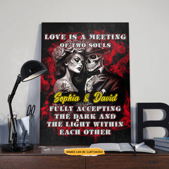 Love Is Meeting - Custom Personalized Names Gothic Skull And Roses Canvas