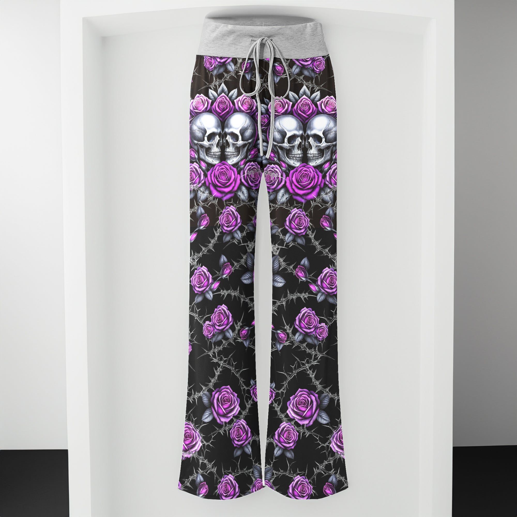 Purple Couple Skull Rose Women's High-waisted Wide Leg Pants