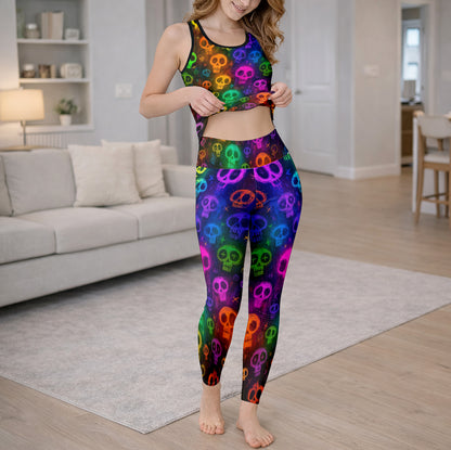 Neon Graffiti Skull Pattern Tanktop and Leggings