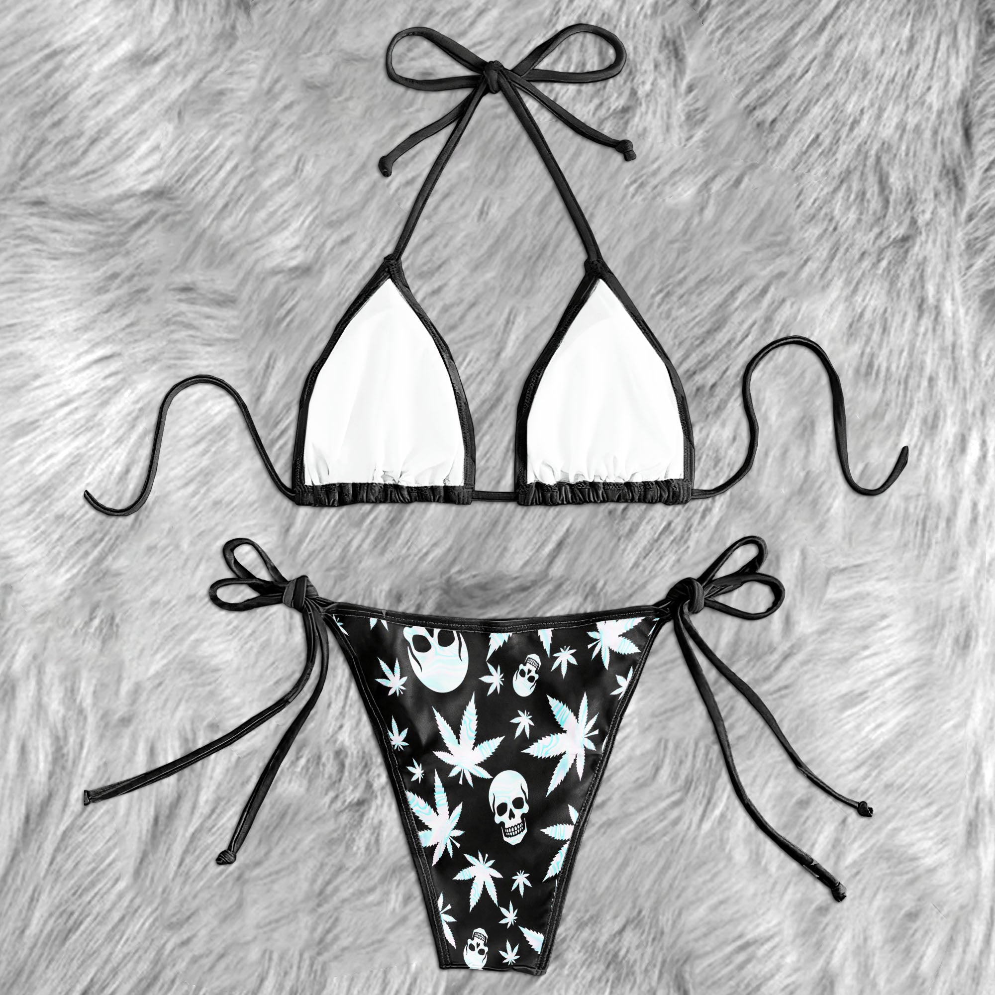 PsySkull Leaf Vibes Pattern Micro Triangle Bikini Swimsuit