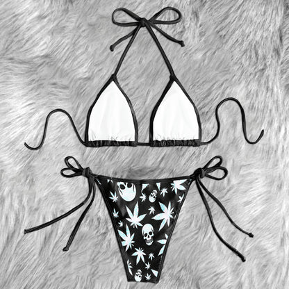 PsySkull Leaf Vibes Pattern Micro Triangle Bikini Swimsuit