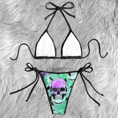 Purple Skull Glitter Micro Triangle Bikini Swimsuit - Wonder Skull