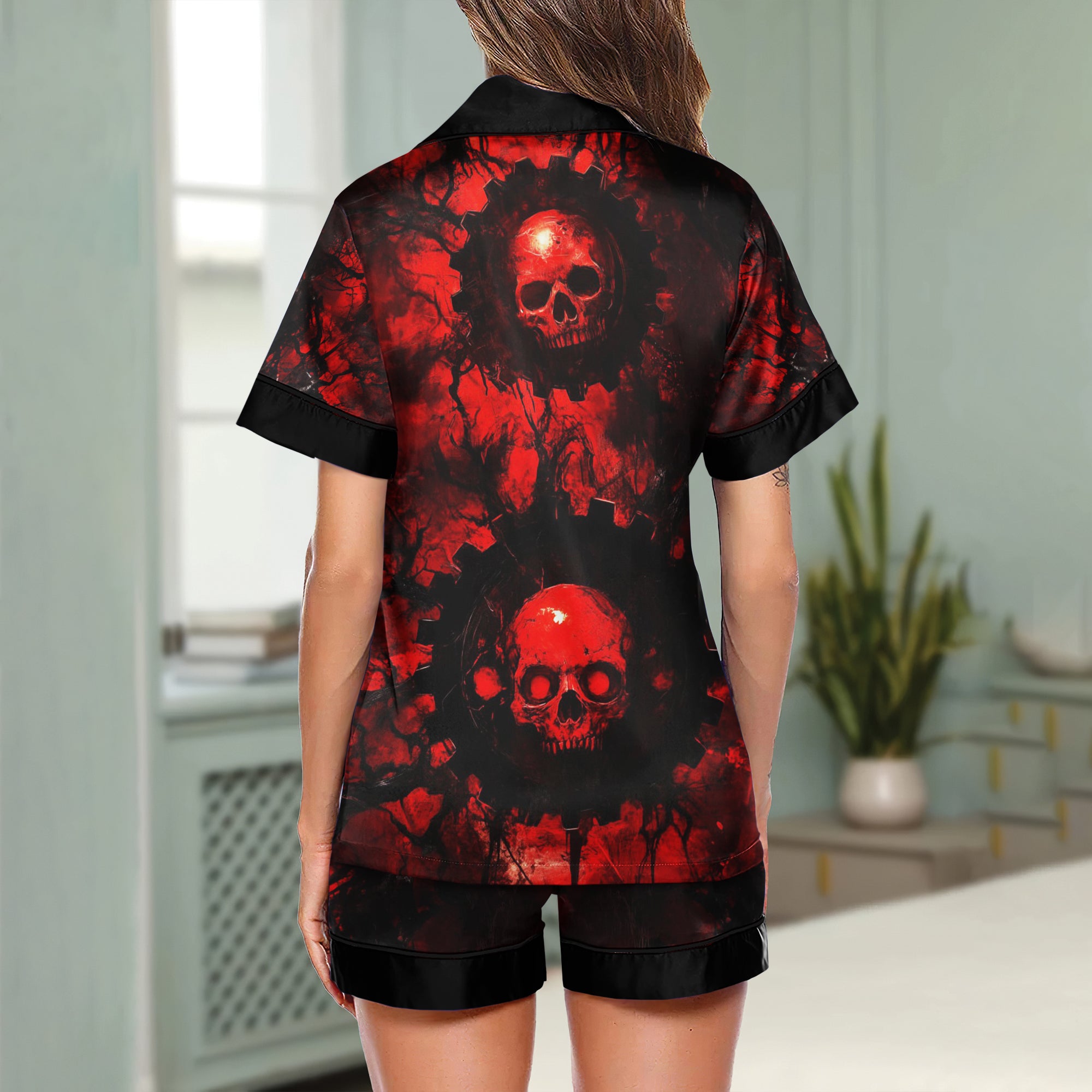 Red Skull Scary Women's Pajama Sets Top Sleeve & Short Bottom