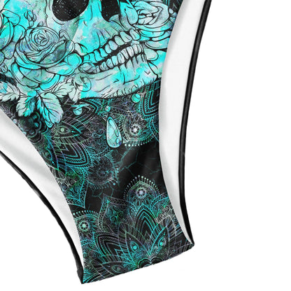 Blue Ocean Green Skull Gothic Micro Triangle Bikini Swimsuit - Wonder Skull