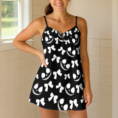 Dark Skull Bow Tie Short Cami Dress