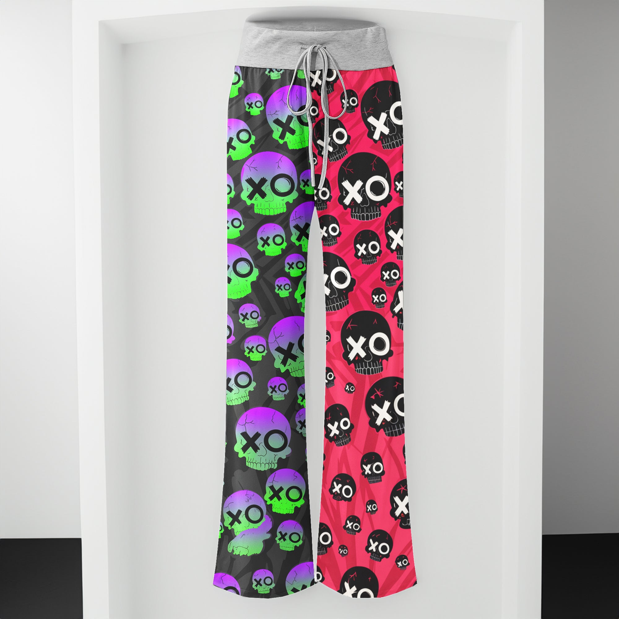 Comic Electric Skull Pattern Women's High-waisted Wide Leg Pants