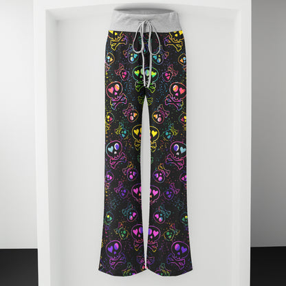 Rainbow Heart Skulls Women's High-waisted Wide Leg Pants