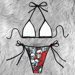 Gothic Skull Rose Pattern Micro Triangle Bikini Swimsuit